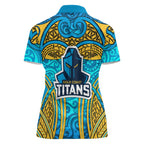 Gold Coast Titans Rugby Women Polo Shirt Polynesian Tribal Spartan Warrior Blue Gold Pattern