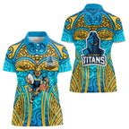 Gold Coast Titans Rugby Women Polo Shirt Polynesian Tribal Spartan Warrior Blue Gold Pattern