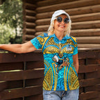 Gold Coast Titans Rugby Women Polo Shirt Polynesian Tribal Spartan Warrior Blue Gold Pattern