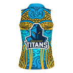 Gold Coast Titans Rugby Women Sleeveless Polo Shirt Polynesian Tribal Spartan Warrior Blue Gold Pattern