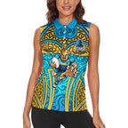 Gold Coast Titans Rugby Women Sleeveless Polo Shirt Polynesian Tribal Spartan Warrior Blue Gold Pattern