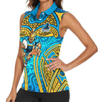 Gold Coast Titans Rugby Women Sleeveless Polo Shirt Polynesian Tribal Spartan Warrior Blue Gold Pattern