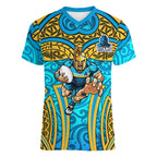 Gold Coast Titans Rugby Women V-Neck T-Shirt Polynesian Tribal Spartan Warrior Blue Gold Pattern
