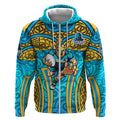 Gold Coast Titans Rugby Zip Hoodie Polynesian Tribal Spartan Warrior Blue Gold Pattern