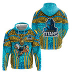 Gold Coast Titans Rugby Zip Hoodie Polynesian Tribal Spartan Warrior Blue Gold Pattern
