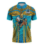 Gold Coast Titans Rugby Zipper Polo Shirt Polynesian Tribal Spartan Warrior Blue Gold Pattern
