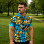 Gold Coast Titans Rugby Zipper Polo Shirt Polynesian Tribal Spartan Warrior Blue Gold Pattern
