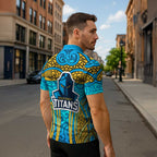 Gold Coast Titans Rugby Zipper Polo Shirt Polynesian Tribal Spartan Warrior Blue Gold Pattern