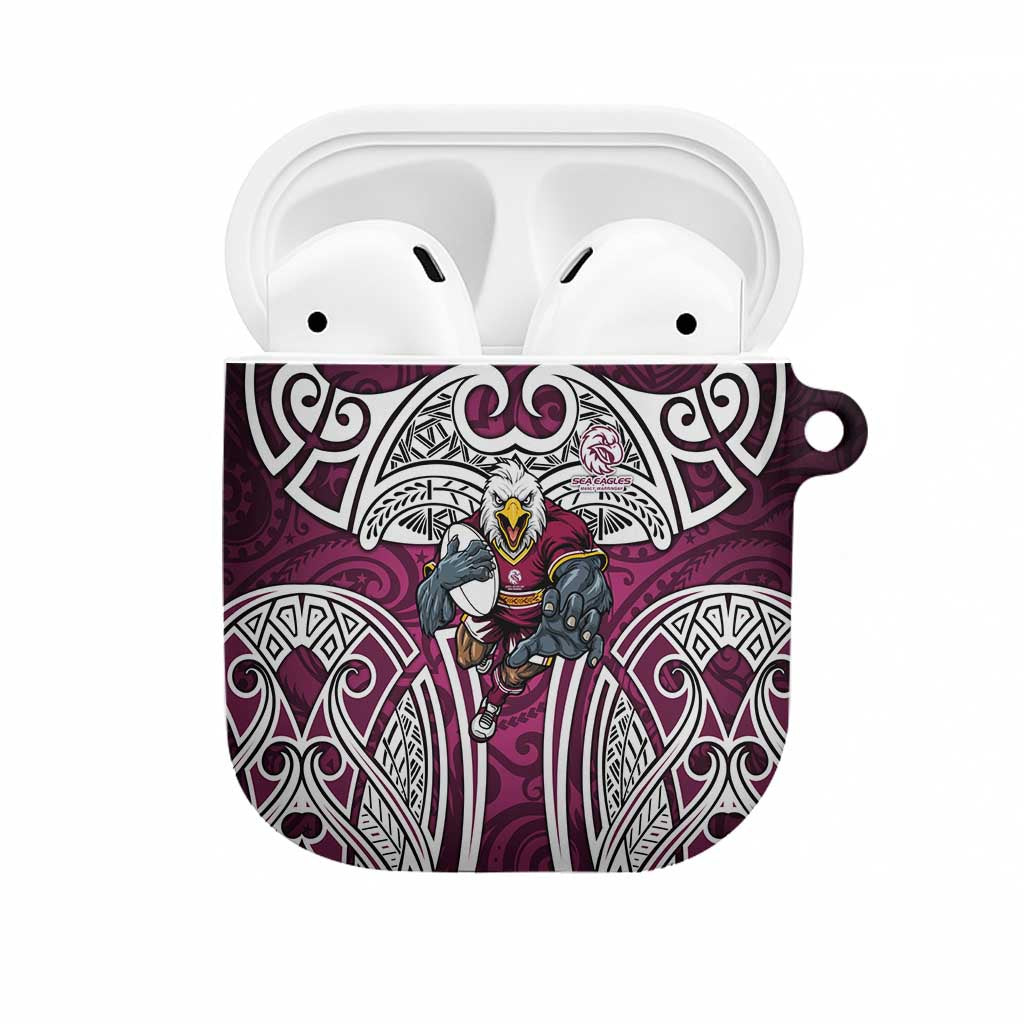 Manly Warringah Sea Eagles Rugby AirPods Case Polynesian Tribal Eagle Warrior Maroon Pattern