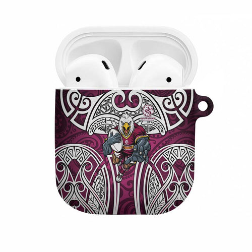 Manly Warringah Sea Eagles Rugby AirPods Case Polynesian Tribal Eagle Warrior Maroon Pattern
