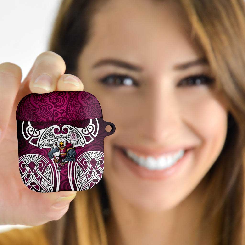 Manly Warringah Sea Eagles Rugby AirPods Case Polynesian Tribal Eagle Warrior Maroon Pattern