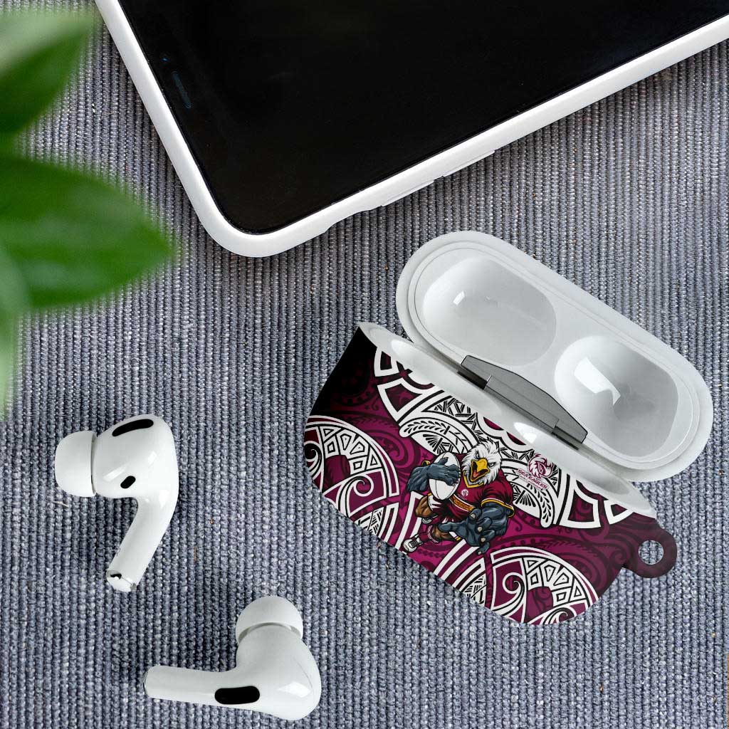 Manly Warringah Sea Eagles Rugby AirPods Case Polynesian Tribal Eagle Warrior Maroon Pattern