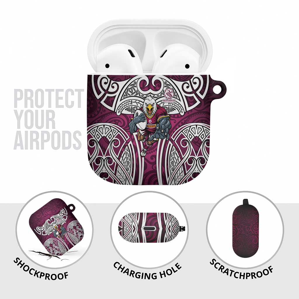 Manly Warringah Sea Eagles Rugby AirPods Case Polynesian Tribal Eagle Warrior Maroon Pattern