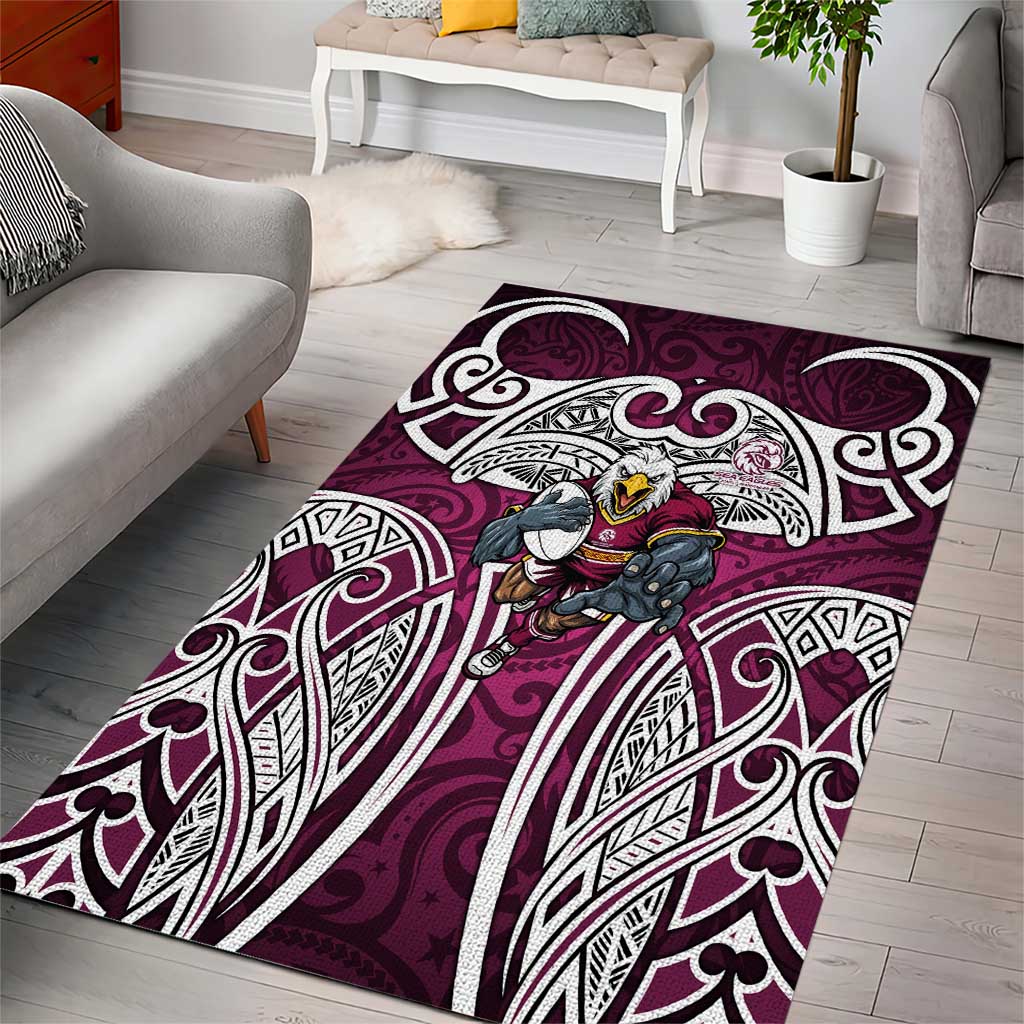 Manly Warringah Sea Eagles Rugby Area Rug Polynesian Tribal Eagle Warrior Maroon Pattern