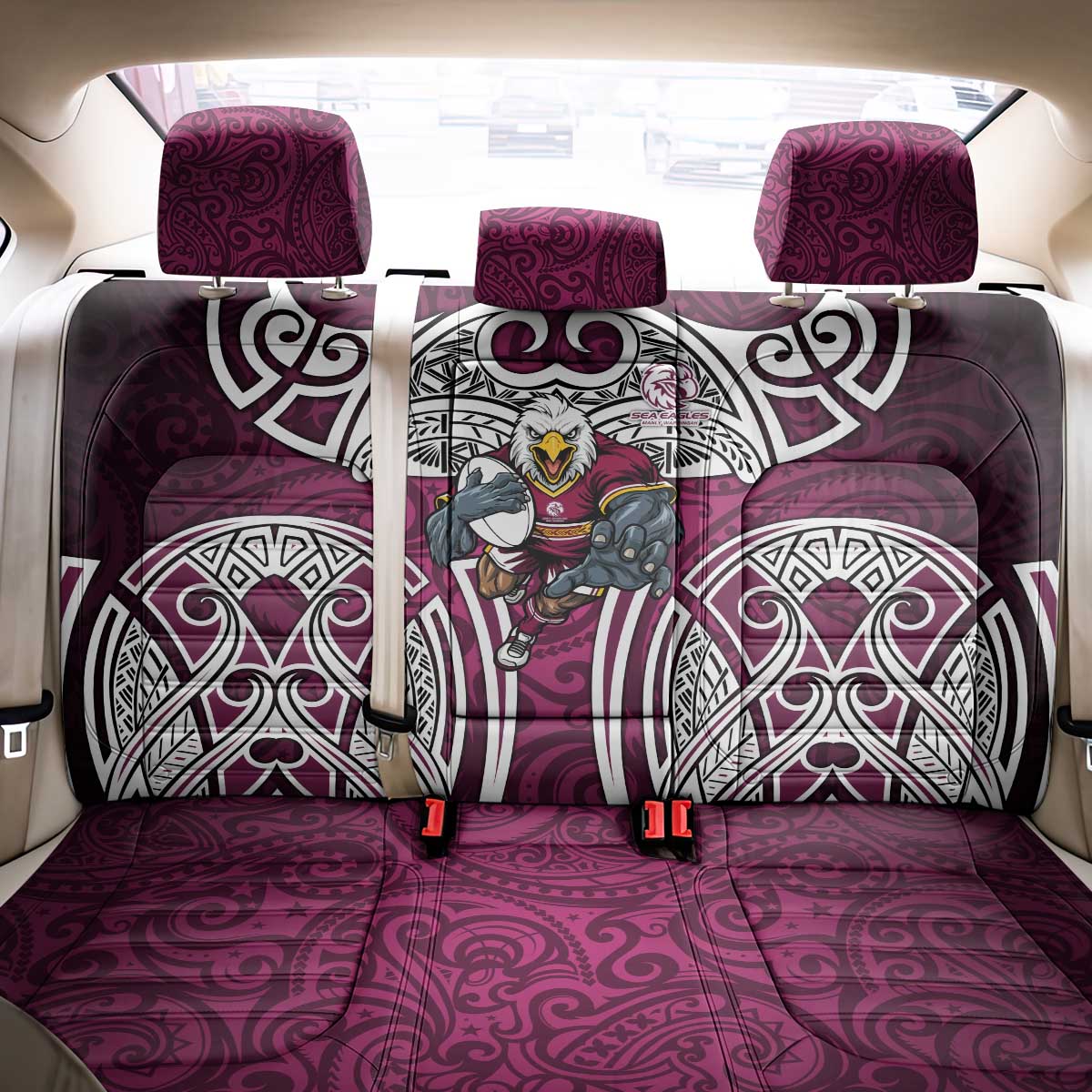 Manly Warringah Sea Eagles Rugby Back Car Seat Cover Polynesian Tribal Eagle Warrior Maroon Pattern