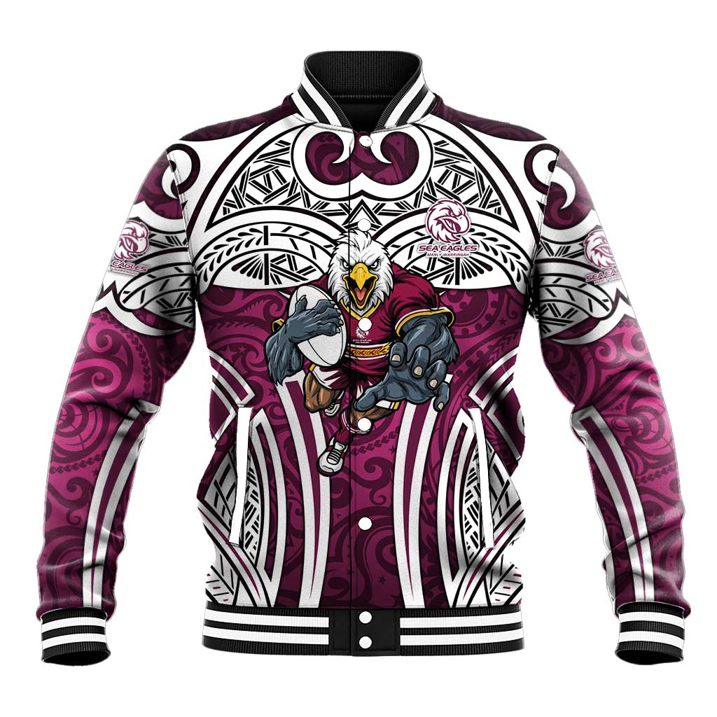 Manly Warringah Sea Eagles Rugby Baseball Jacket Polynesian Tribal Eagle Warrior Maroon Pattern