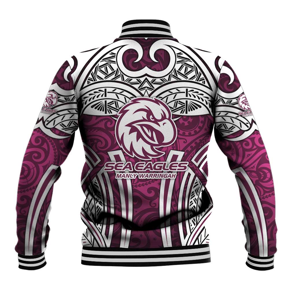 Manly Warringah Sea Eagles Rugby Baseball Jacket Polynesian Tribal Eagle Warrior Maroon Pattern