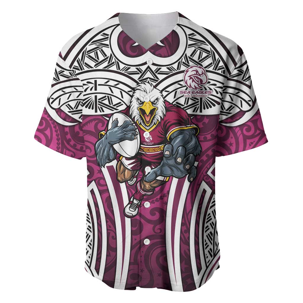 Manly Warringah Sea Eagles Rugby Baseball Jersey Polynesian Tribal Eagle Warrior Maroon Pattern