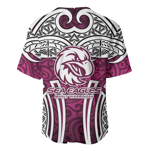 Manly Warringah Sea Eagles Rugby Baseball Jersey Polynesian Tribal Eagle Warrior Maroon Pattern