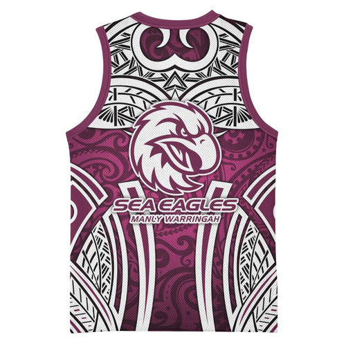 Manly Warringah Sea Eagles Rugby Basketball Jersey Polynesian Tribal Eagle Warrior Maroon Pattern