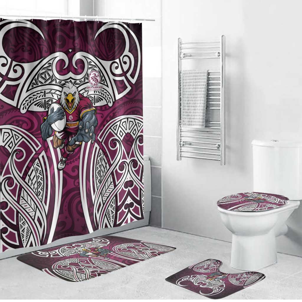 Manly Warringah Sea Eagles Rugby Bathroom Set Polynesian Tribal Eagle Warrior Maroon Pattern