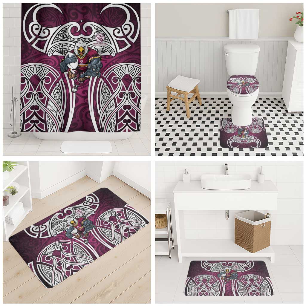 Manly Warringah Sea Eagles Rugby Bathroom Set Polynesian Tribal Eagle Warrior Maroon Pattern