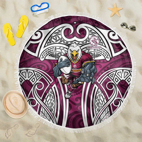 Manly Warringah Sea Eagles Rugby Beach Blanket Polynesian Tribal Eagle Warrior Maroon Pattern