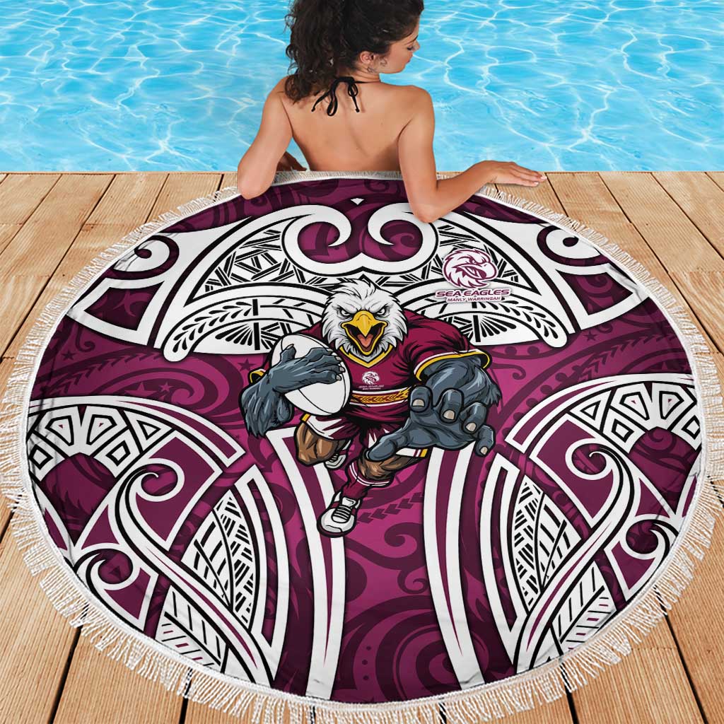 Manly Warringah Sea Eagles Rugby Beach Blanket Polynesian Tribal Eagle Warrior Maroon Pattern