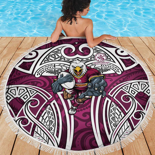 Manly Warringah Sea Eagles Rugby Beach Blanket Polynesian Tribal Eagle Warrior Maroon Pattern