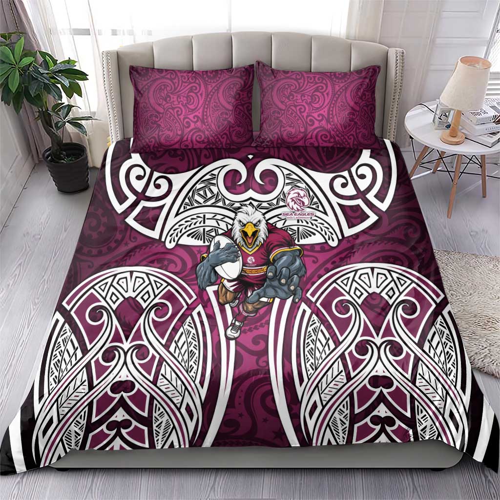 Manly Warringah Sea Eagles Rugby Bedding Set Polynesian Tribal Eagle Warrior Maroon Pattern
