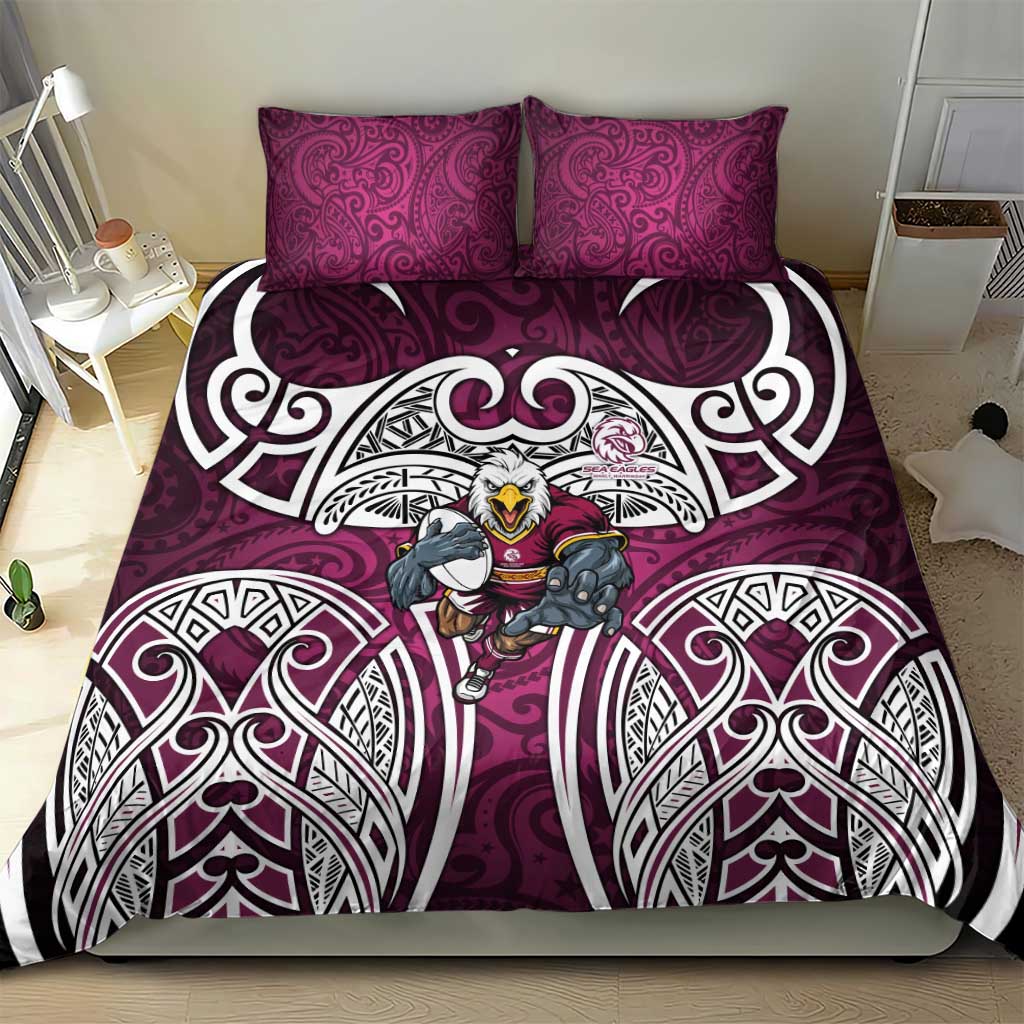 Manly Warringah Sea Eagles Rugby Bedding Set Polynesian Tribal Eagle Warrior Maroon Pattern