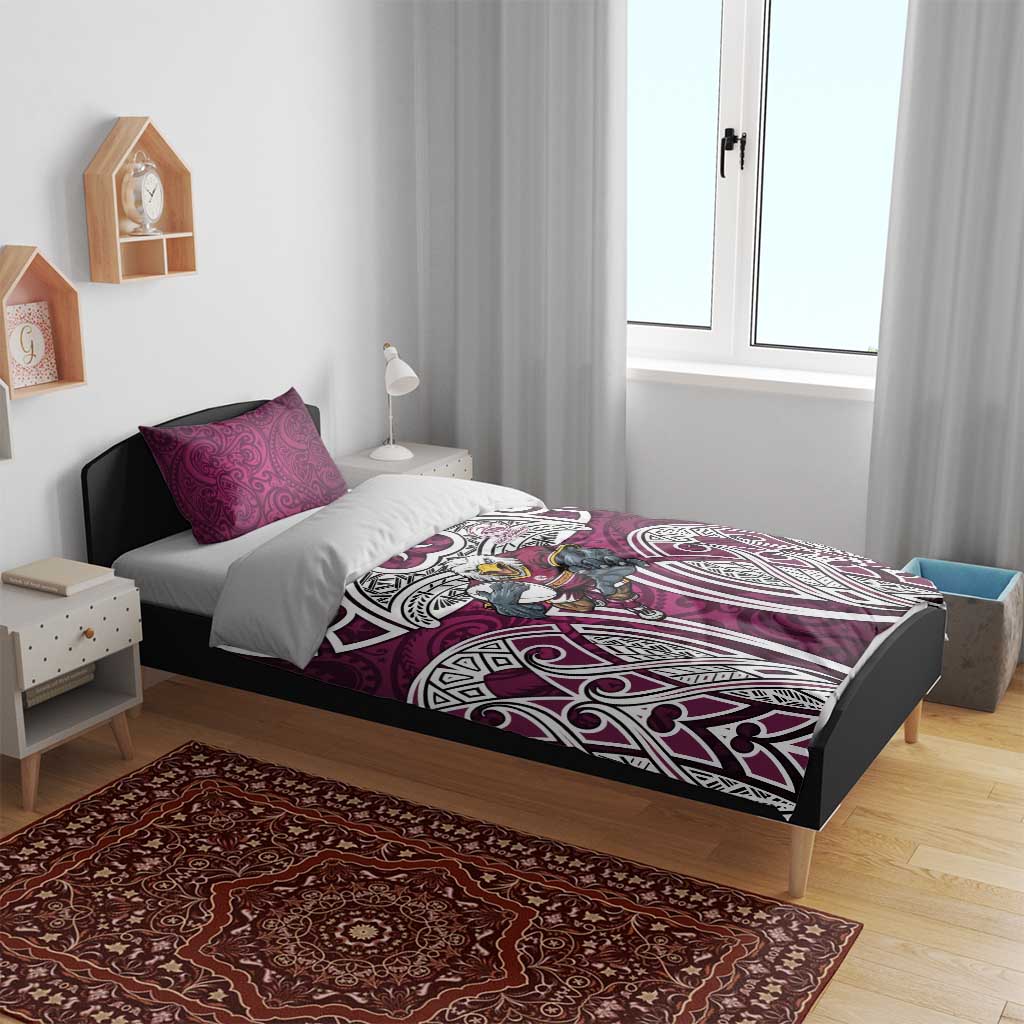 Manly Warringah Sea Eagles Rugby Bedding Set Polynesian Tribal Eagle Warrior Maroon Pattern