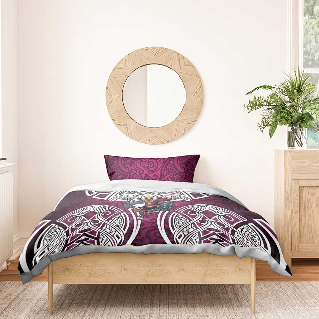 Manly Warringah Sea Eagles Rugby Bedding Set Polynesian Tribal Eagle Warrior Maroon Pattern