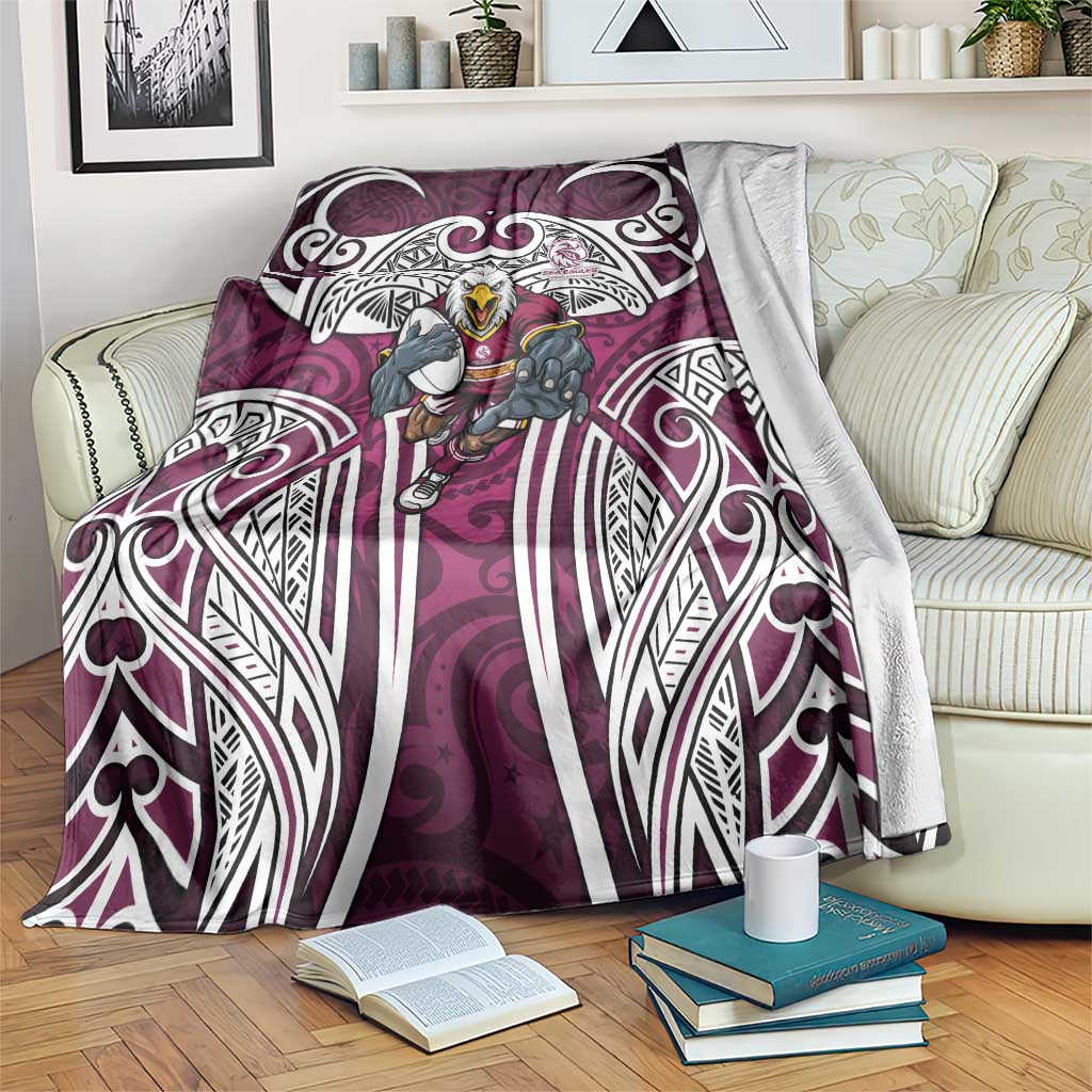 Manly Warringah Sea Eagles Rugby Blanket Polynesian Tribal Eagle Warrior Maroon Pattern