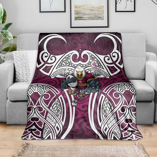 Manly Warringah Sea Eagles Rugby Blanket Polynesian Tribal Eagle Warrior Maroon Pattern