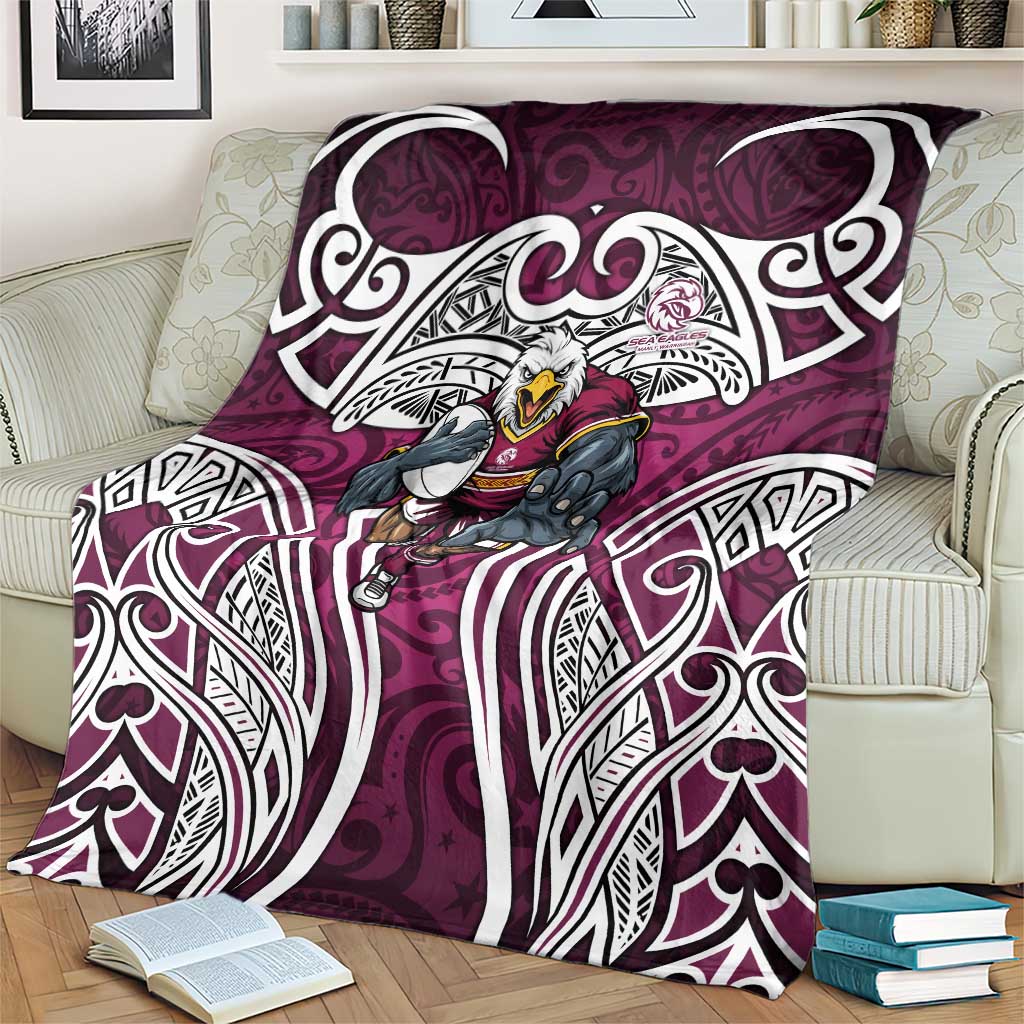 Manly Warringah Sea Eagles Rugby Blanket Polynesian Tribal Eagle Warrior Maroon Pattern
