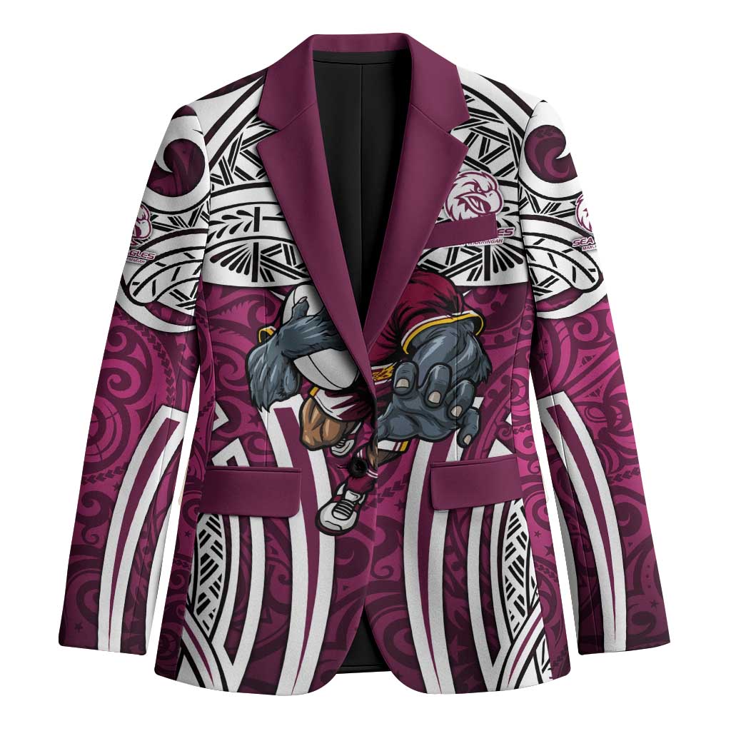 Manly Warringah Sea Eagles Rugby Blazer Polynesian Tribal Eagle Warrior Maroon Pattern
