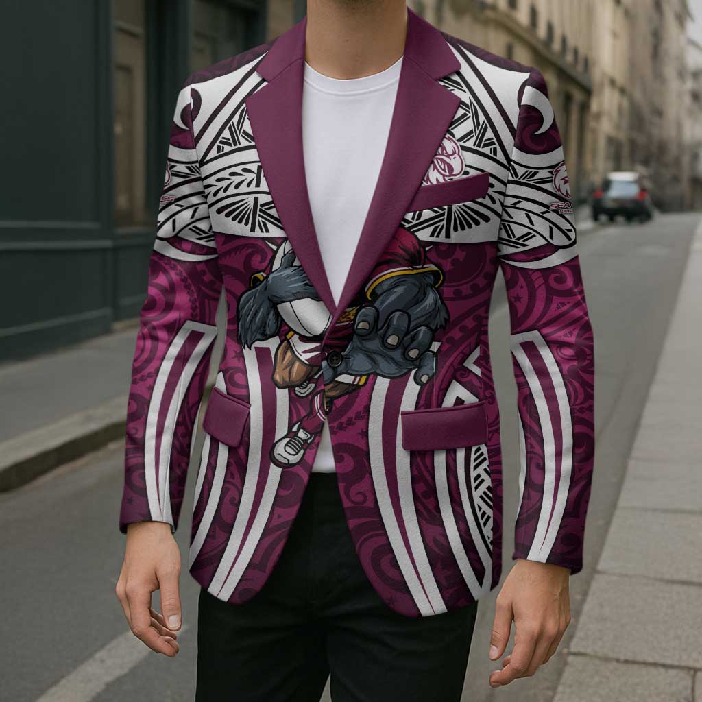 Manly Warringah Sea Eagles Rugby Blazer Polynesian Tribal Eagle Warrior Maroon Pattern