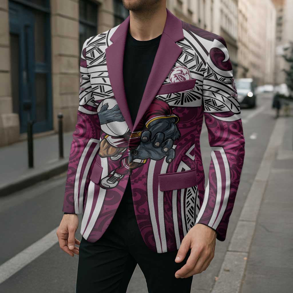 Manly Warringah Sea Eagles Rugby Blazer Polynesian Tribal Eagle Warrior Maroon Pattern