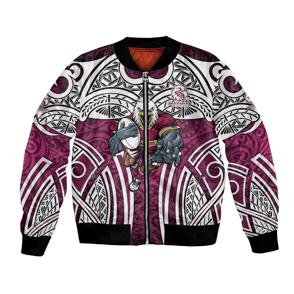 Manly Warringah Sea Eagles Rugby Bomber Jacket Polynesian Tribal Eagle Warrior Maroon Pattern