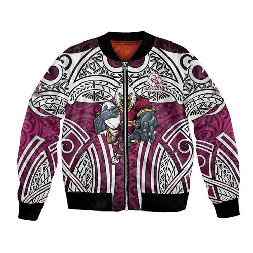 Manly Warringah Sea Eagles Rugby Bomber Jacket Polynesian Tribal Eagle Warrior Maroon Pattern