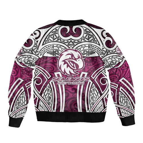 Manly Warringah Sea Eagles Rugby Bomber Jacket Polynesian Tribal Eagle Warrior Maroon Pattern