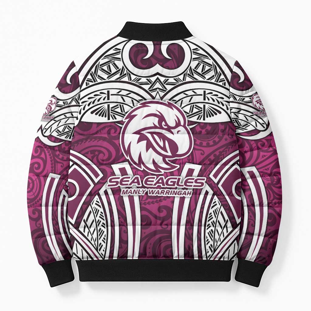 Manly Warringah Sea Eagles Rugby Bomber Puffer Jacket Polynesian Tribal Eagle Warrior Maroon Pattern