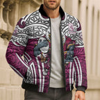 Manly Warringah Sea Eagles Rugby Bomber Puffer Jacket Polynesian Tribal Eagle Warrior Maroon Pattern