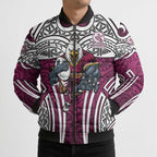 Manly Warringah Sea Eagles Rugby Bomber Puffer Jacket Polynesian Tribal Eagle Warrior Maroon Pattern