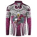 Manly Warringah Sea Eagles Rugby Button Sweatshirt Polynesian Tribal Eagle Warrior Maroon Pattern