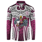 Manly Warringah Sea Eagles Rugby Button Sweatshirt Polynesian Tribal Eagle Warrior Maroon Pattern