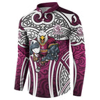 Manly Warringah Sea Eagles Rugby Button Sweatshirt Polynesian Tribal Eagle Warrior Maroon Pattern