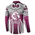 Manly Warringah Sea Eagles Rugby Button Sweatshirt Polynesian Tribal Eagle Warrior Maroon Pattern