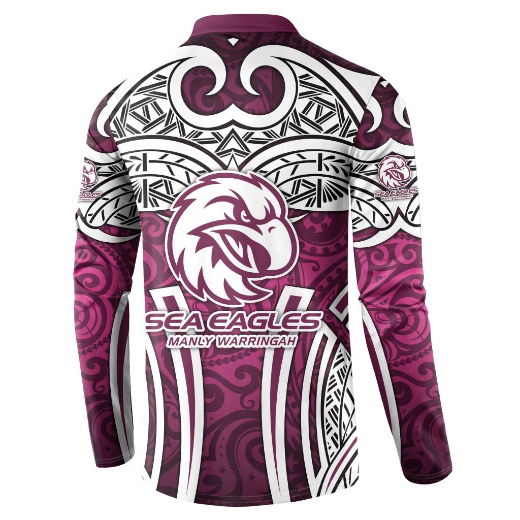 Manly Warringah Sea Eagles Rugby Button Sweatshirt Polynesian Tribal Eagle Warrior Maroon Pattern